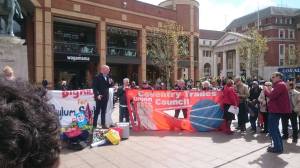 Matt Wrack, general secretary of the FBU, addresses Coventry rally